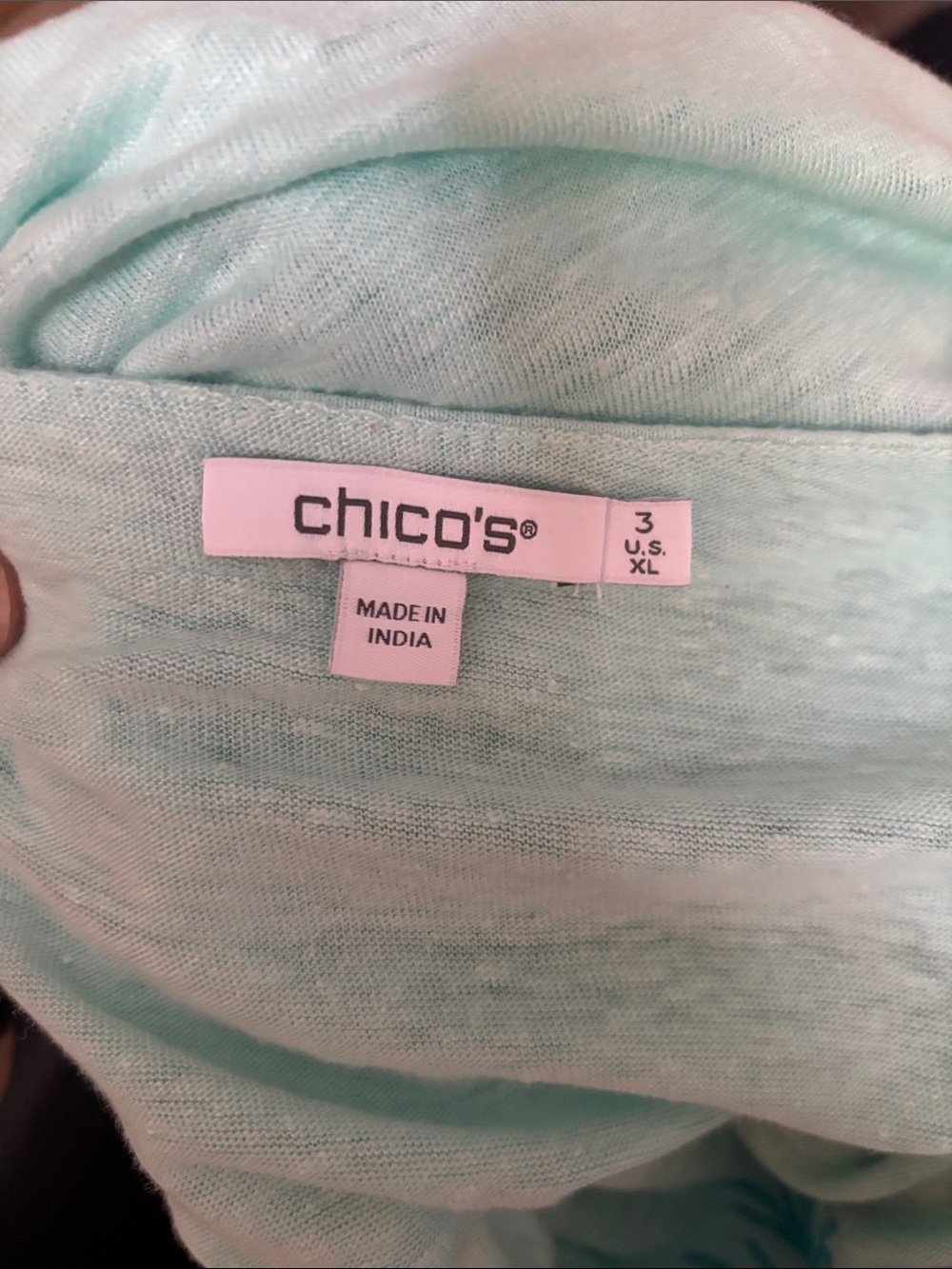 Chicos Linen Embroidered V-Neck 3/4 Sleeves Coastal Ocean Blue Tunic Top Size XL - Picture 6 of 8
